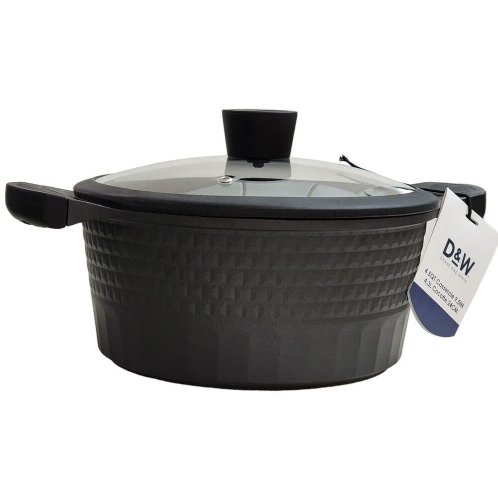 D&W Deane And White Cookware 9.5" Nonstick Casserole Pot With Lid‎ 4.5QT Black